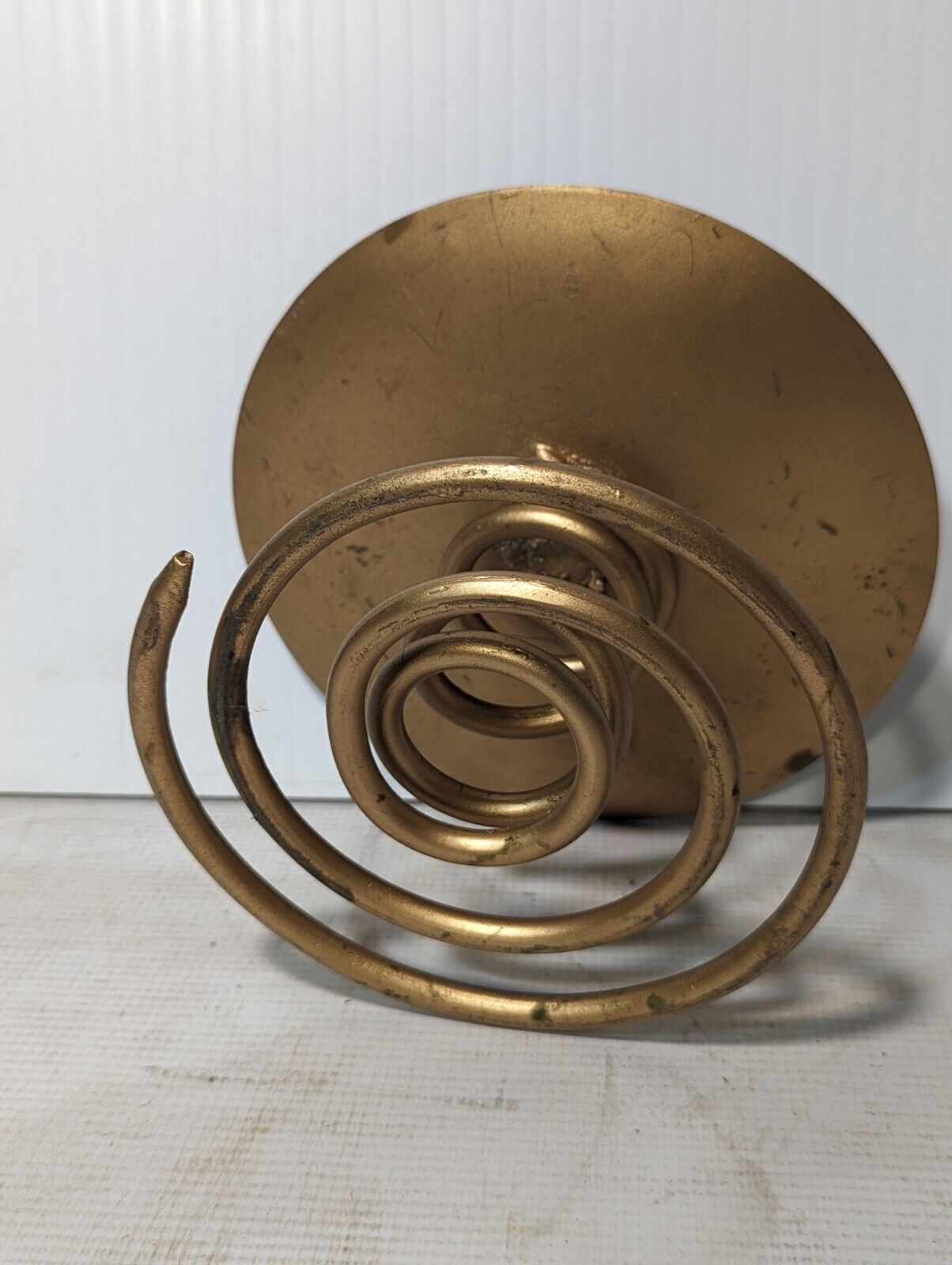 Vintage Solid Brass Small Candle Holder With Swirling Spring Base- Free Shipping