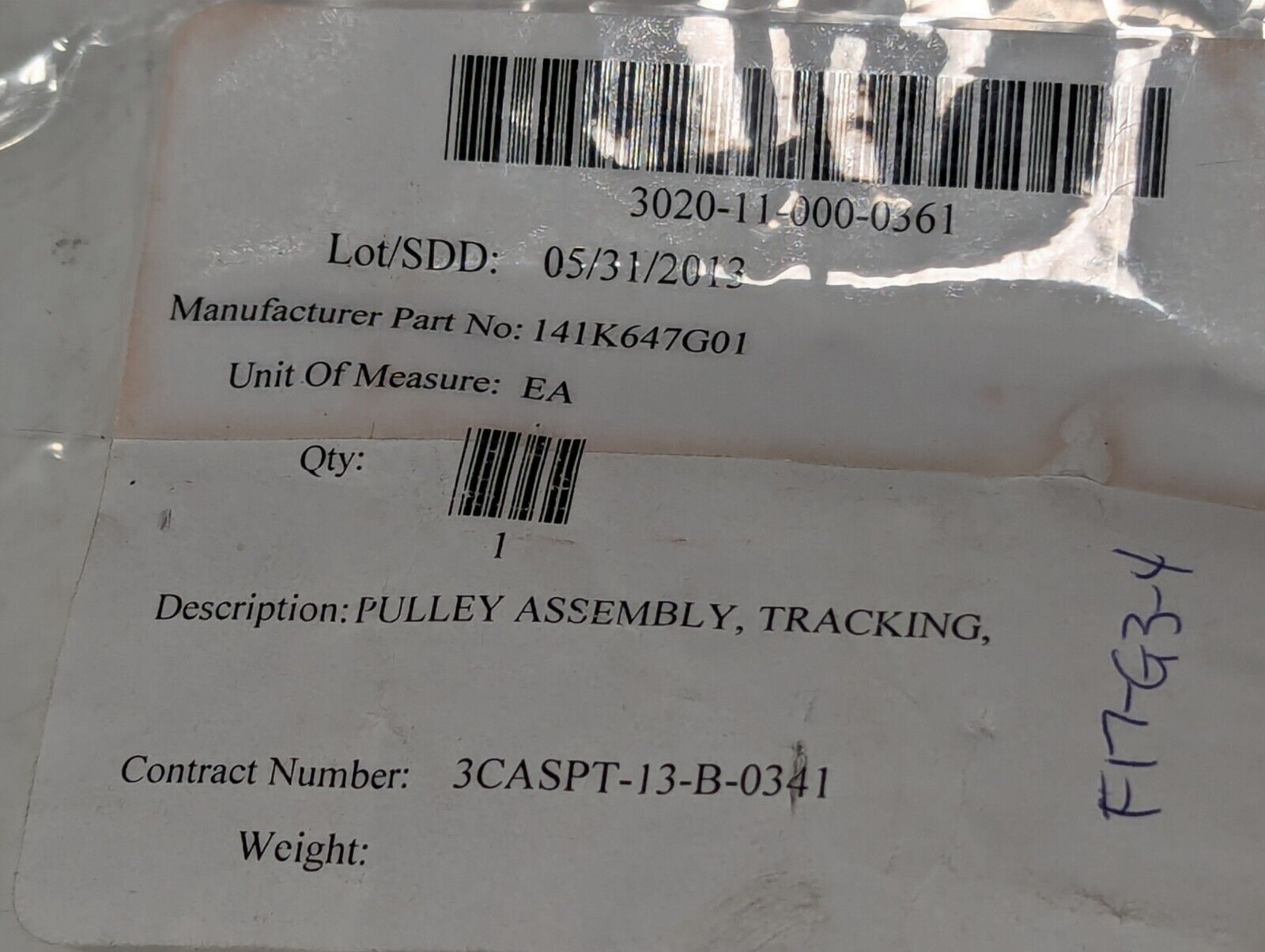 Nordex Pulley Assy Tracking P/N 141K647G01 3020-11-000-0361 - Free Shipping