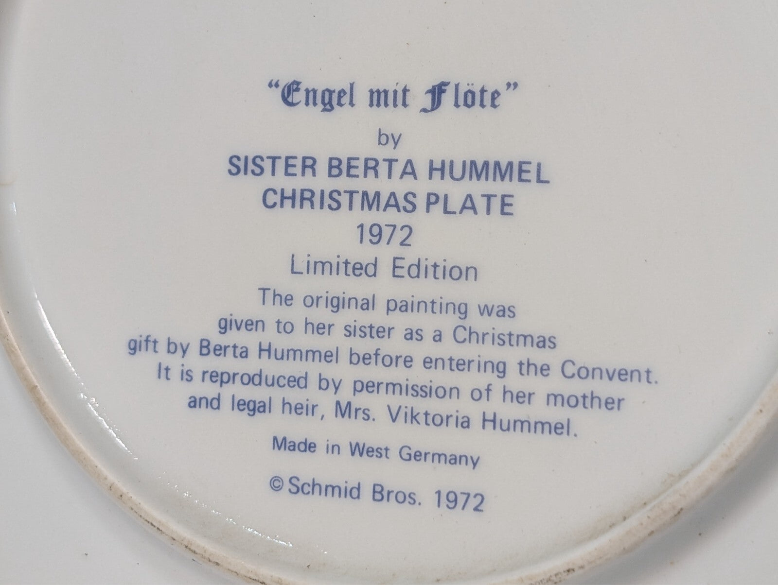 (2) Bertha Hummel Christmas Plate 1971 1972 Heavenly Angel Children