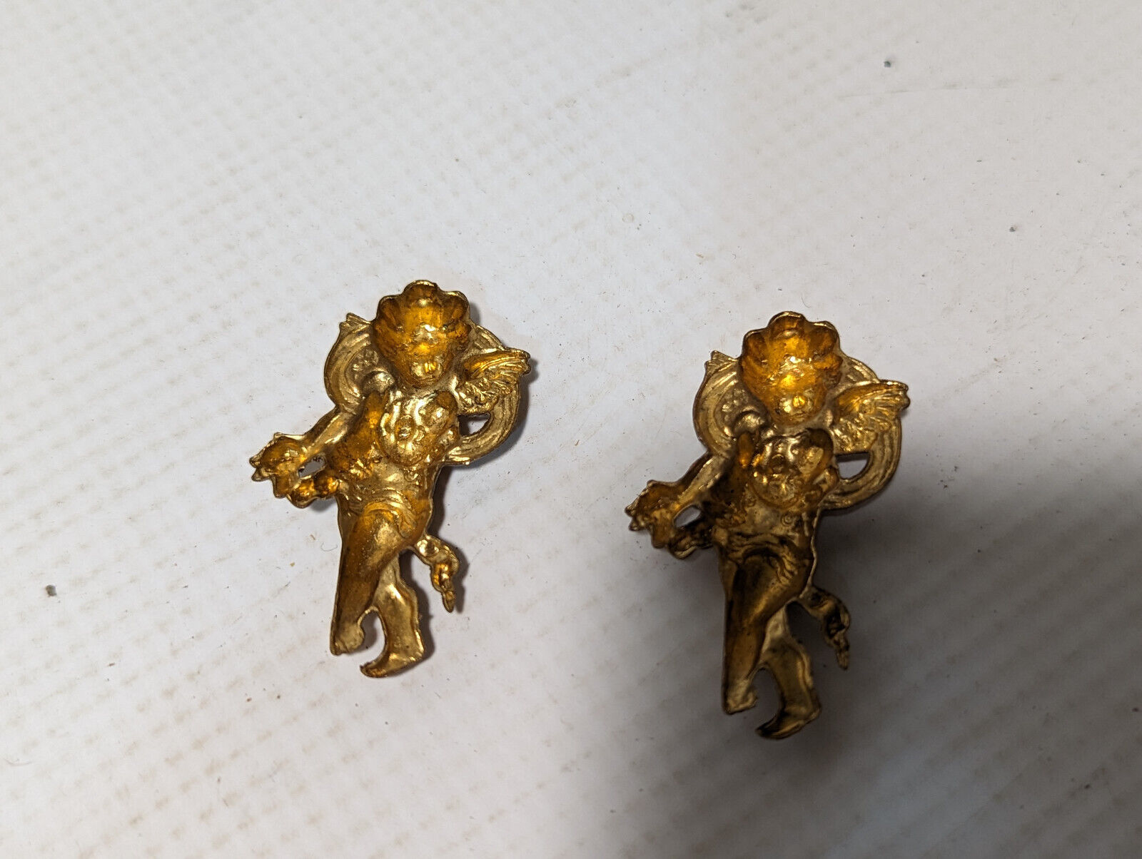 Set of 2 Stamped Brass Cherub Cupid Angels