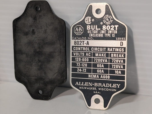 Allen Bradley 802T-A Oiltight Limit Switch NAMEPLATE ONLY