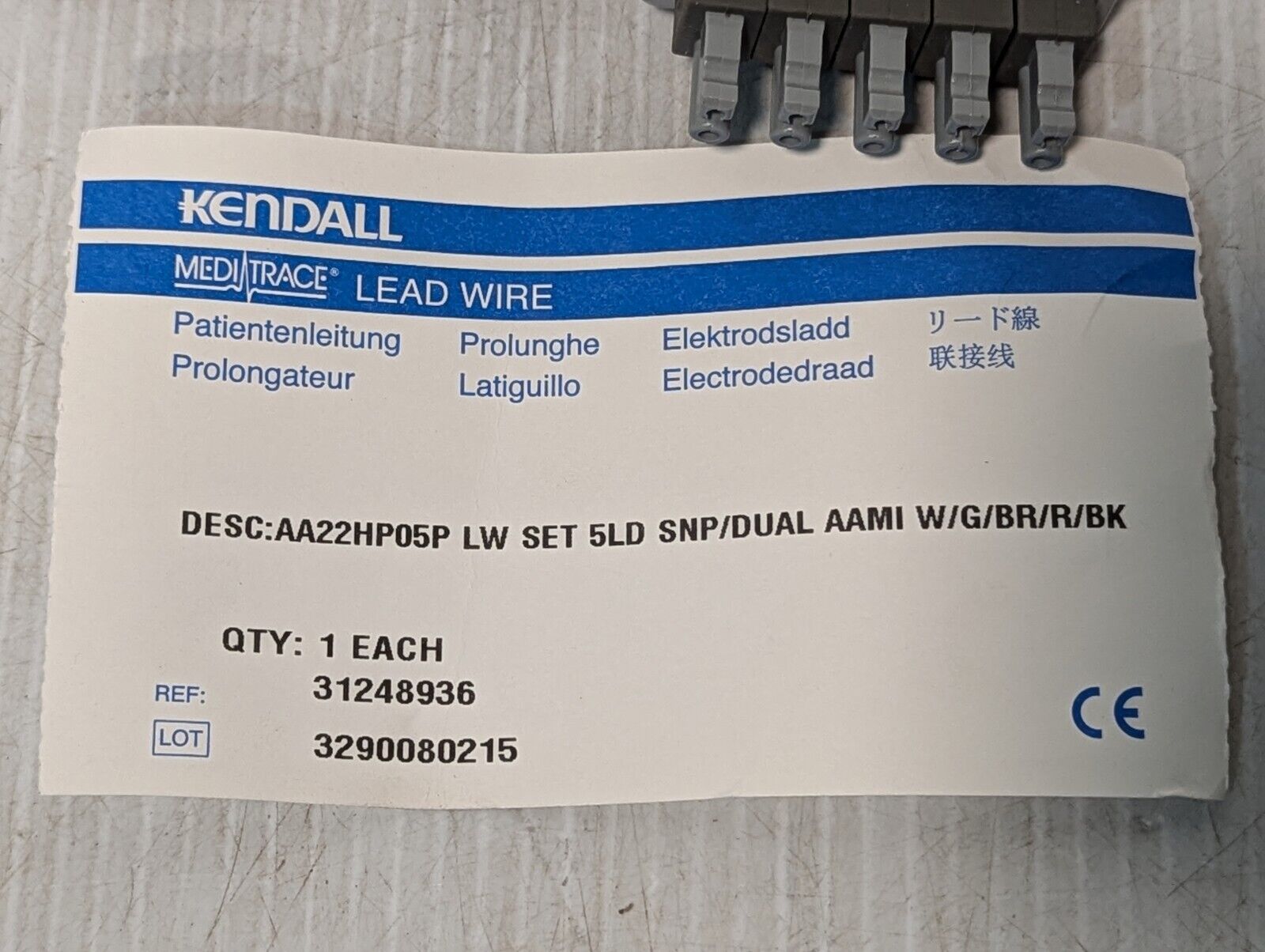 Kendall AA-22HP05-P Leadwire Set, 5 Lead, Red, White, Blk, Grn, Brn - Free Ship