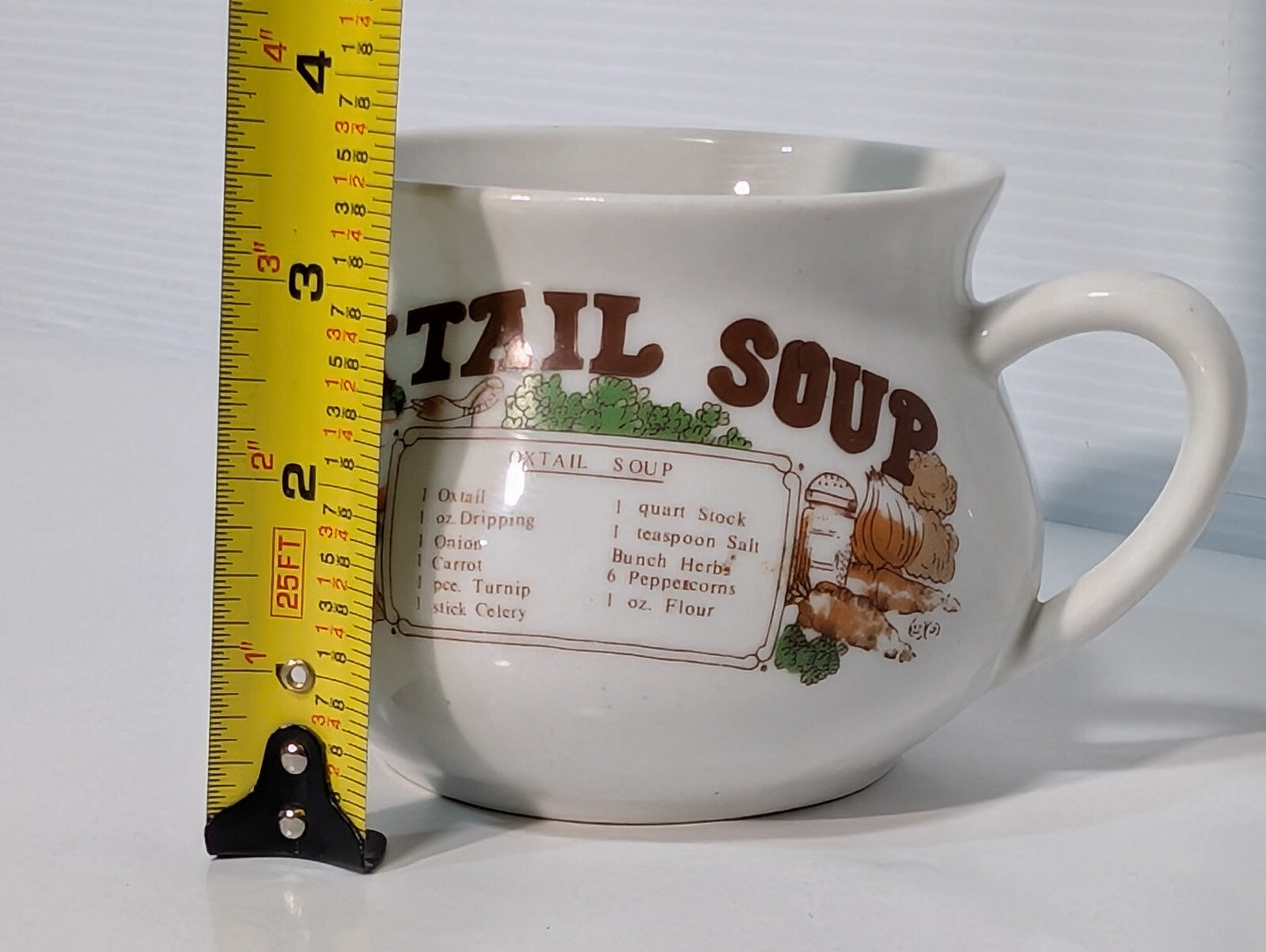 Vintage 1970s Oxtail Soup Bowl Recipe Ingredients Handled Ceramic Stonewear Mug