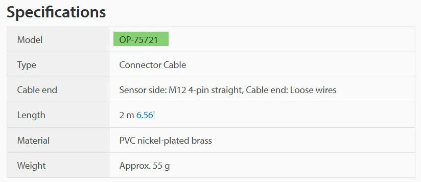 Keyence OP-75721 Connector Cable, M12 4-Pin Connector to Loose Wires - Free Ship