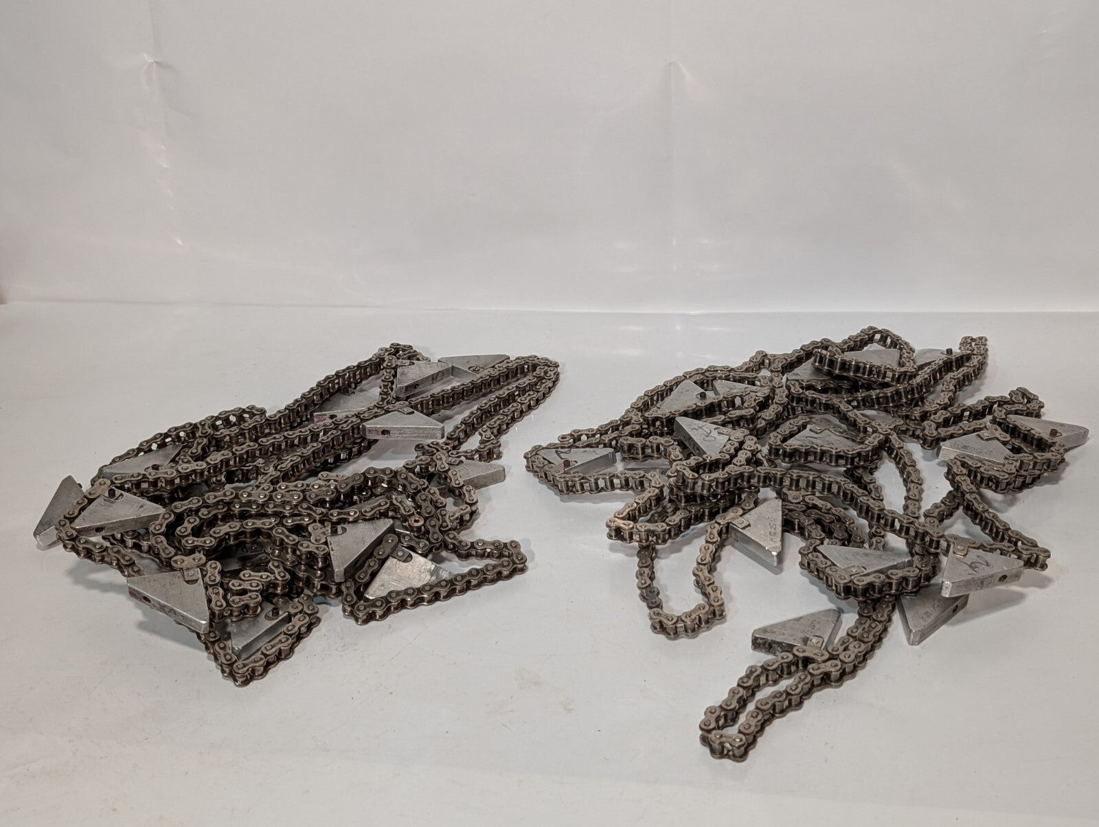 (2) 20' HKK #40 Roller Chain with Triangular Attachments for Conveyor 1/2" Pitch