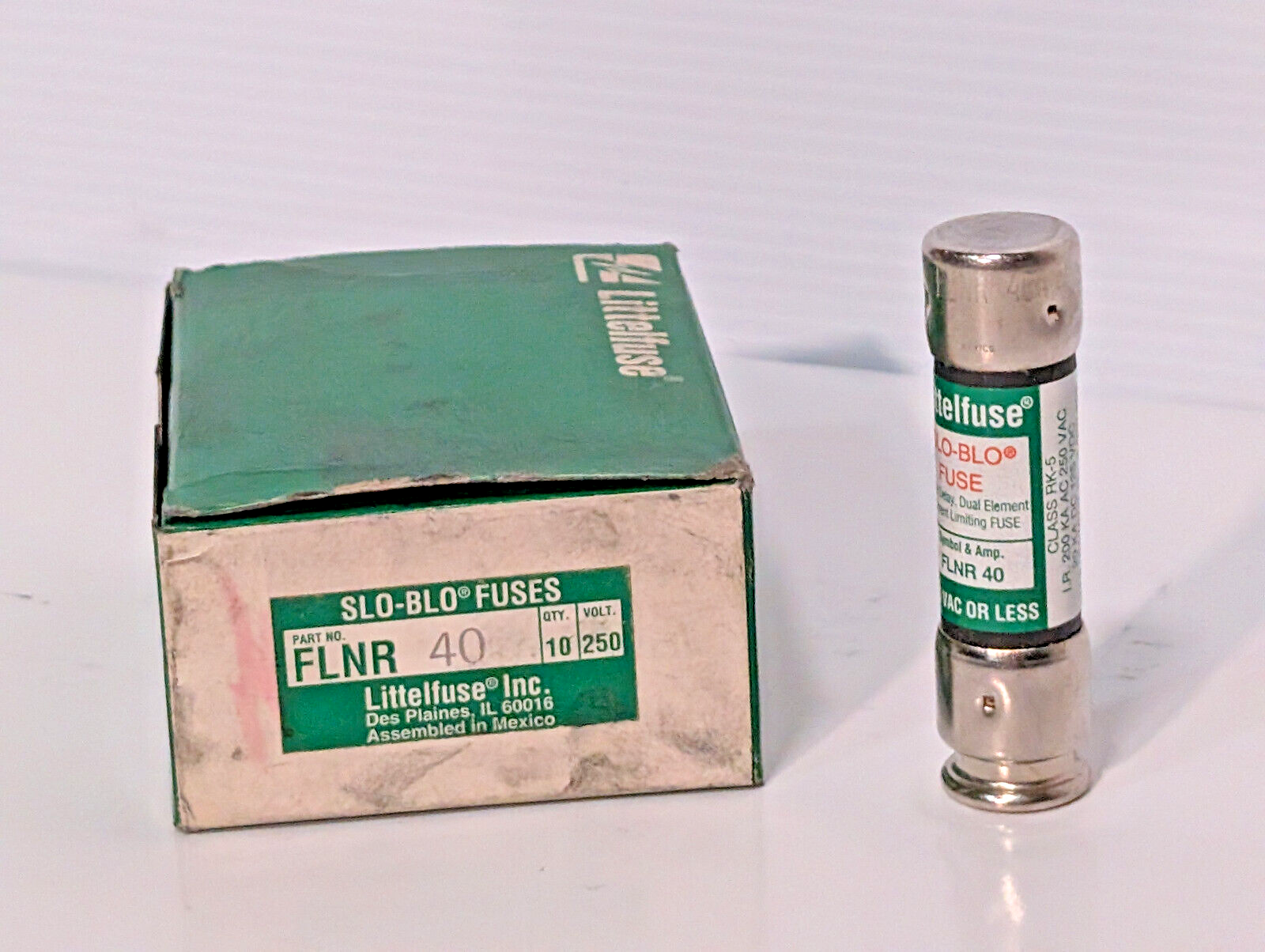 10 Count Box: Littelfuse FLNR 40, Slo-Blo Fuses, 250VAC, Class RK-5