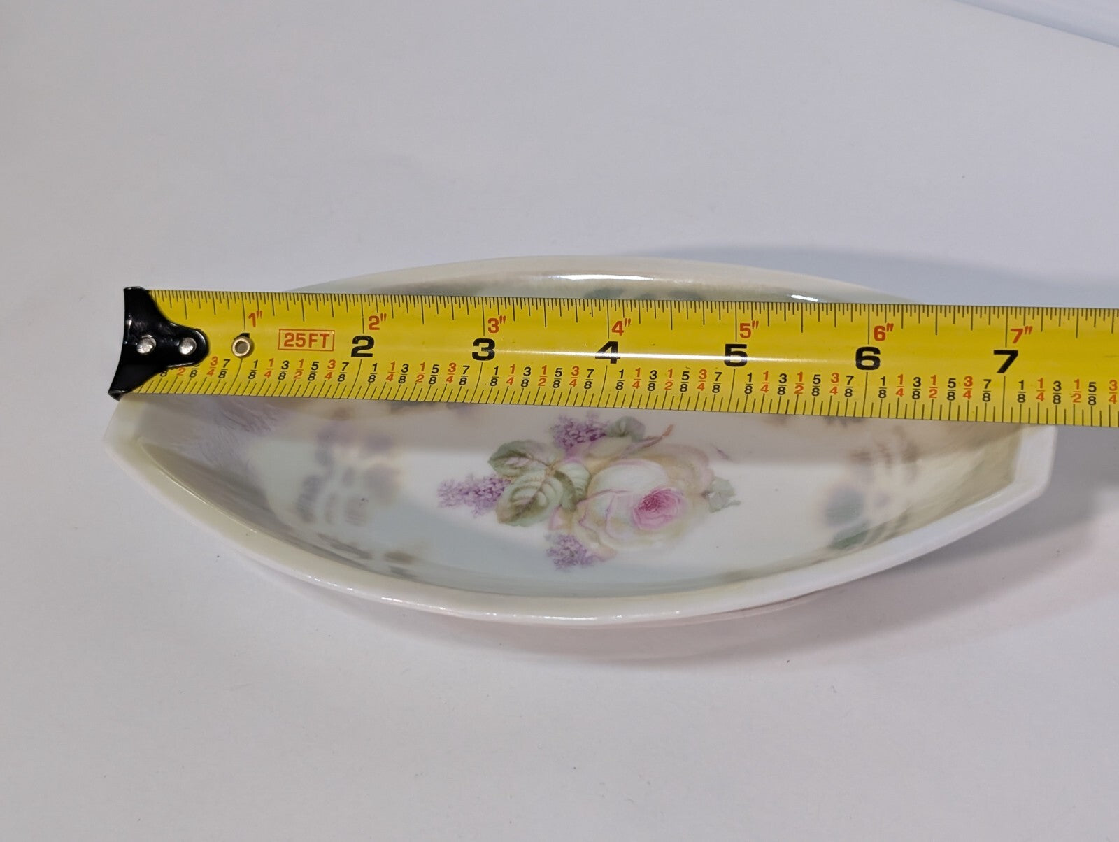 Vintage Three Crowns Germany Floral Porcelain Oval Dish China Luster Ware