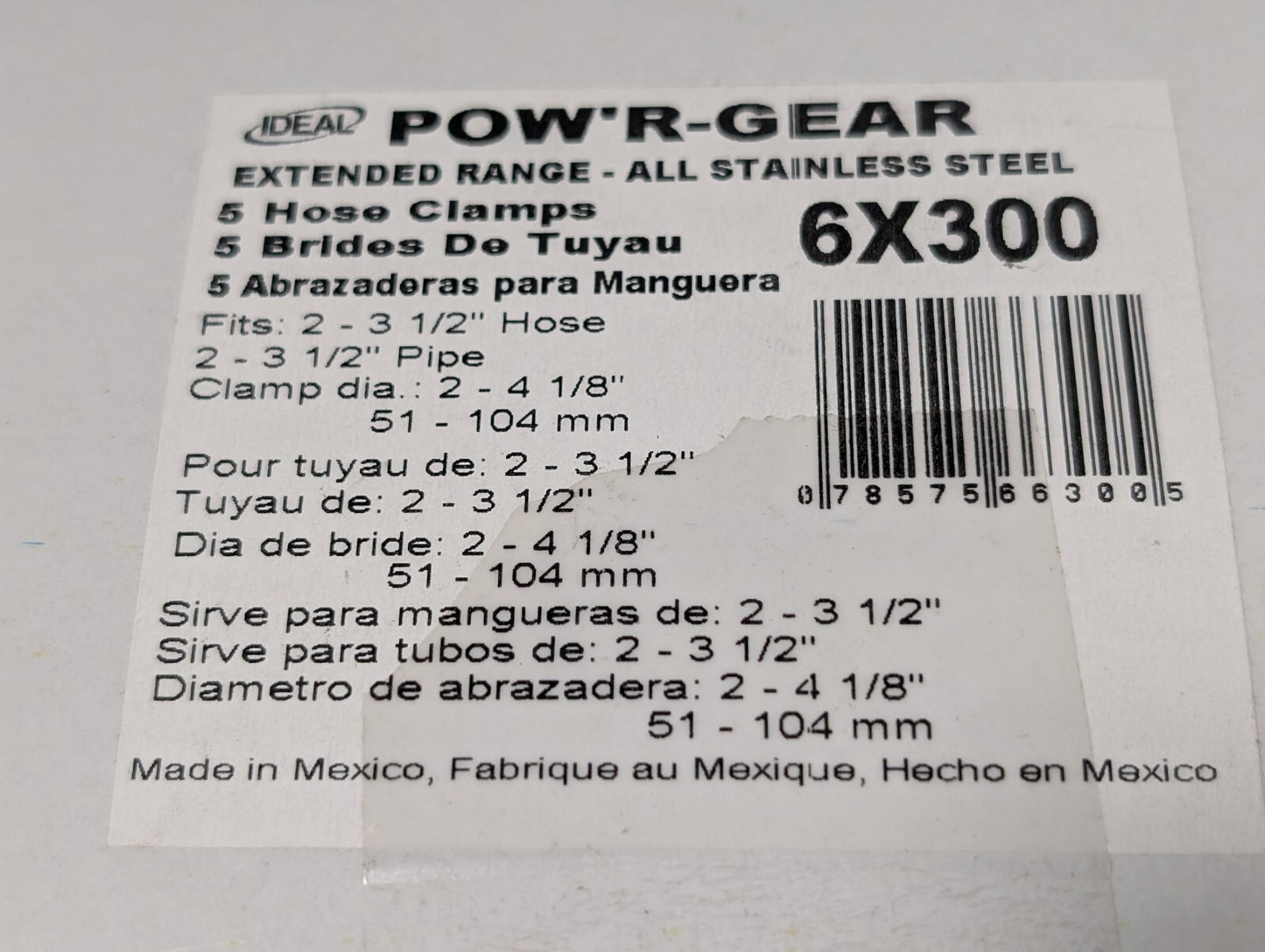 [35] Ideal Tridon Pow'r-Gear 6X300 Hose Clamp Size 412, Extended Range Stainless