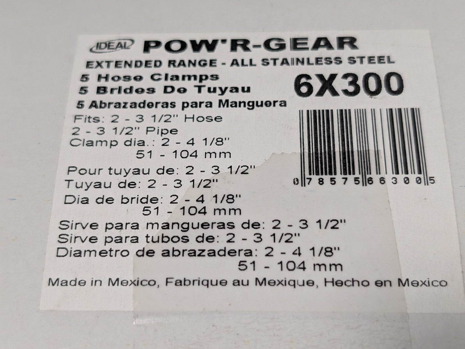 [35] Ideal Tridon Pow'r-Gear 6X300 Hose Clamp Size 412, Extended Range Stainless