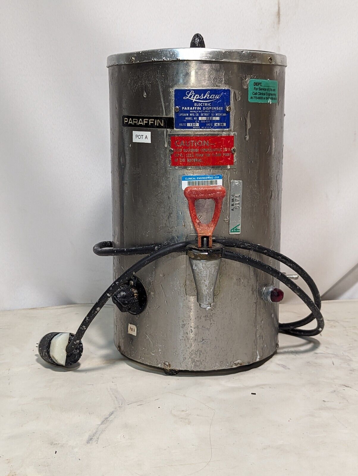 Lipshaw 222 electric parafin dispenser, 120VAC, 5 liter