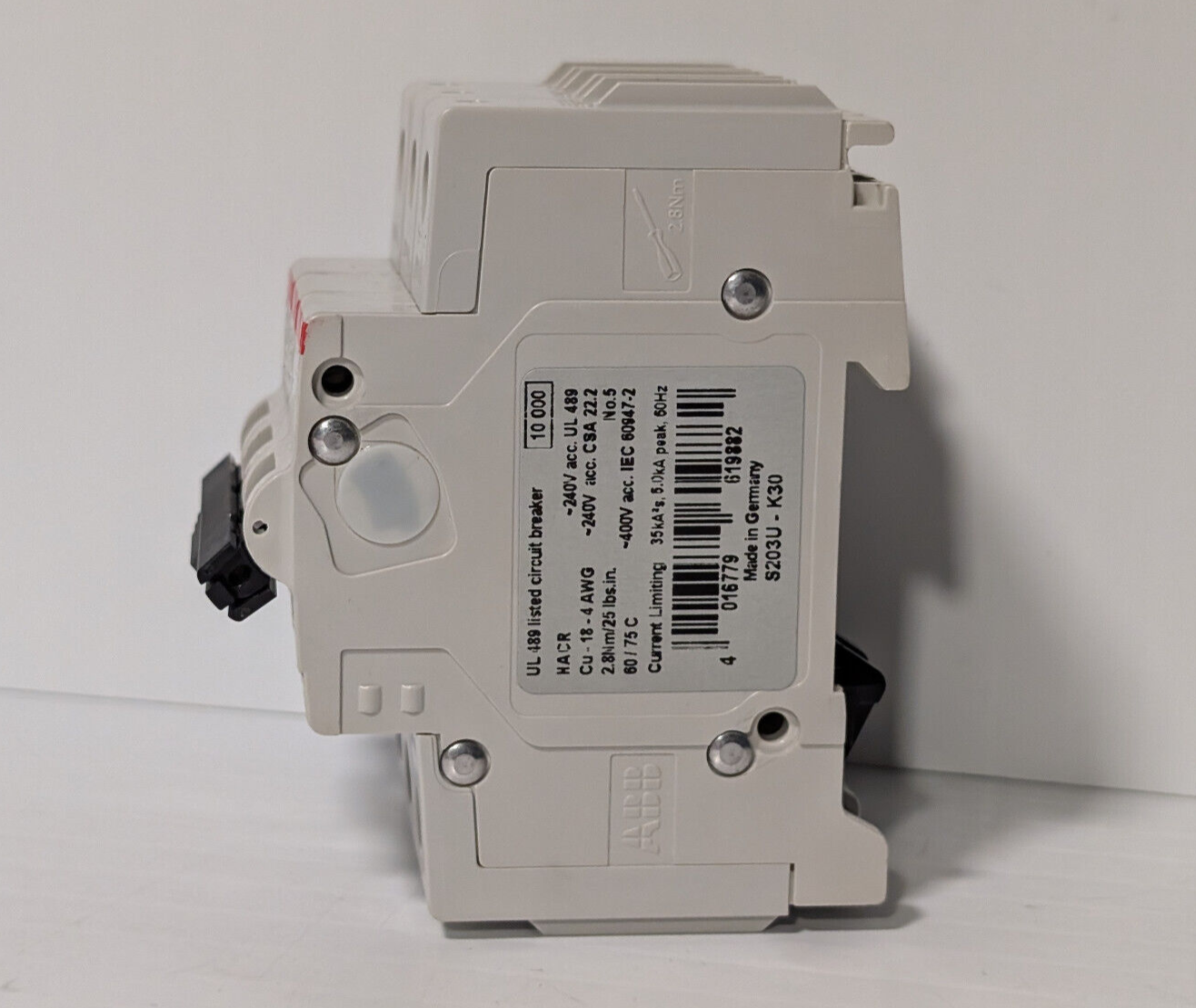 ABB S203U-K30 Circuit Breaker, 3-Pole, 30 A, 162K861H01, 240 VAC, 50/60 Hz