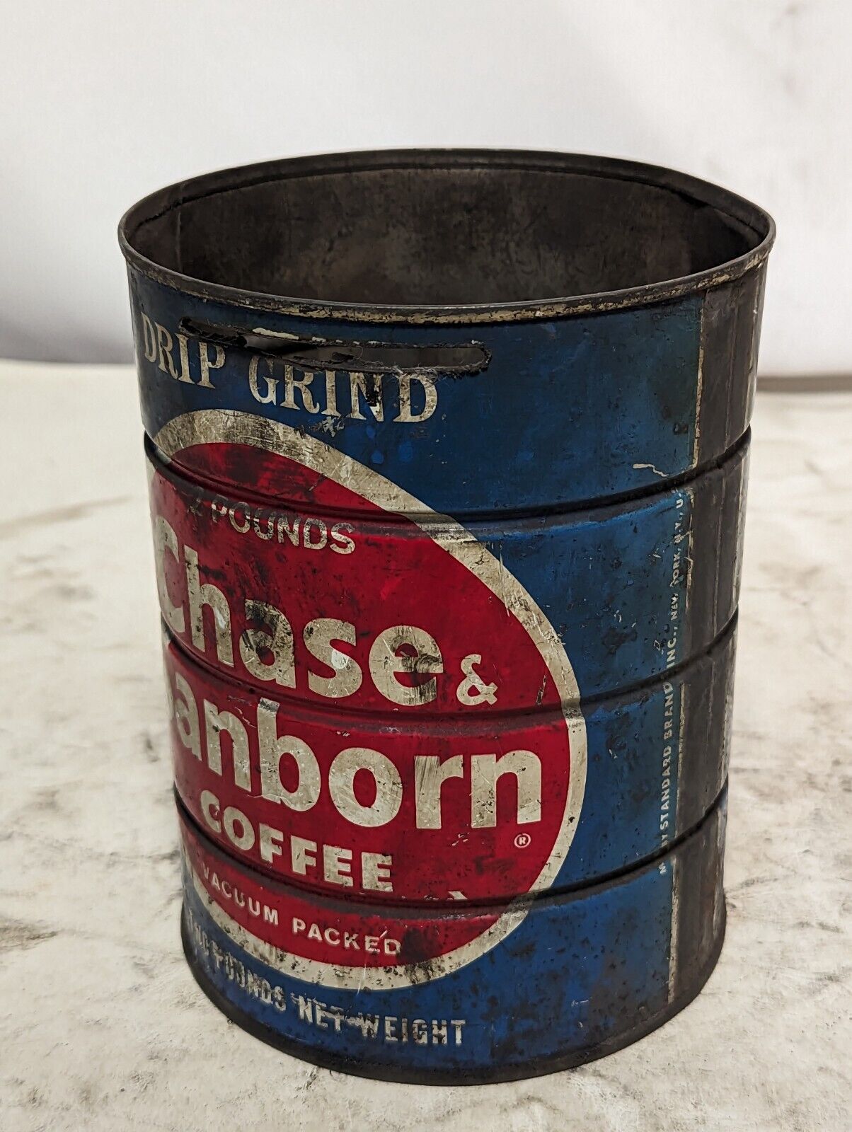 Vintage Chase & Sanborn coffee, 2lb can, drip grind, cut as pictured