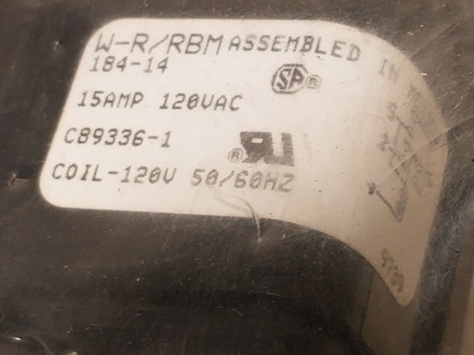 White-Rodgers W-R/RBM 184-14 compact relay, 15 amp, 120VAC