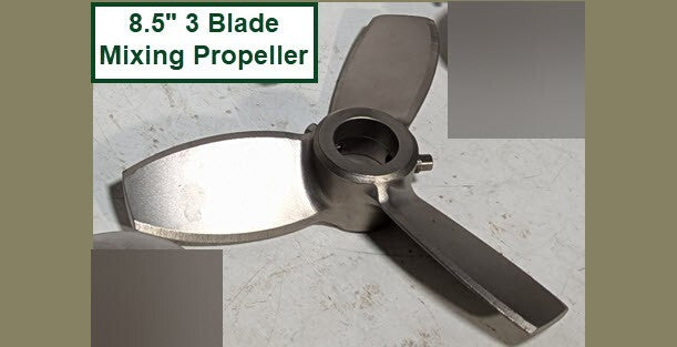 8.5" Mixing Propeller, 3 Blades, Steel, Two Set Screws with Square Heads