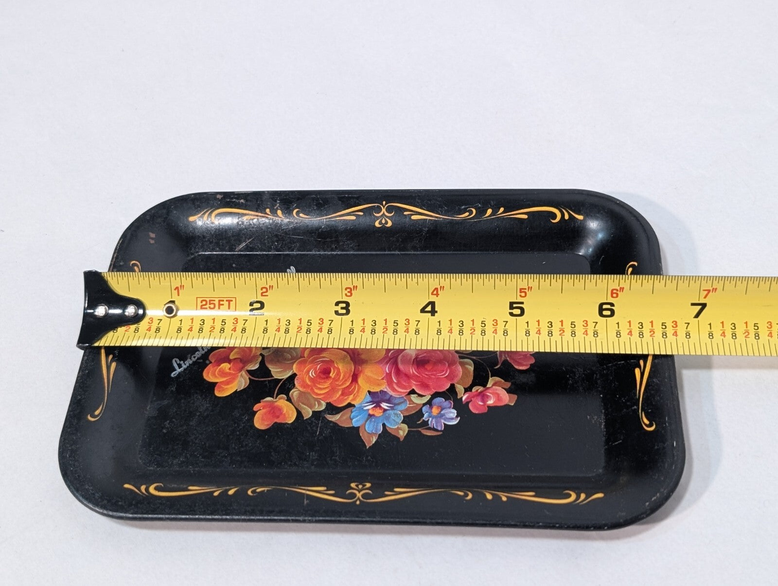 Vintage Tole Metal Floral Rose Design Tray with Display Stand