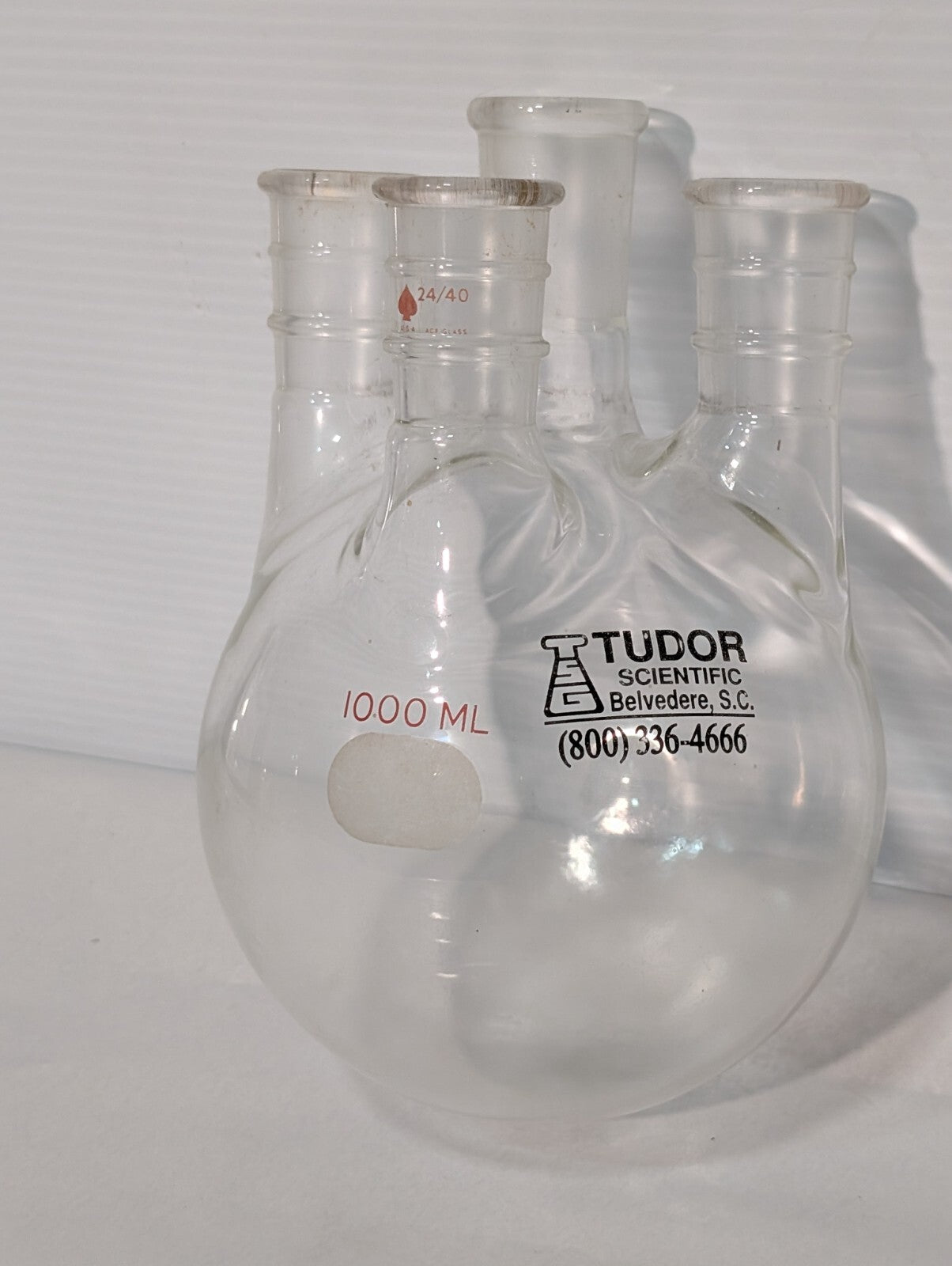 Tudor Scientific (Ace) 1000ml 4-Neck Boiling Flask, (3) 24/40 Joints