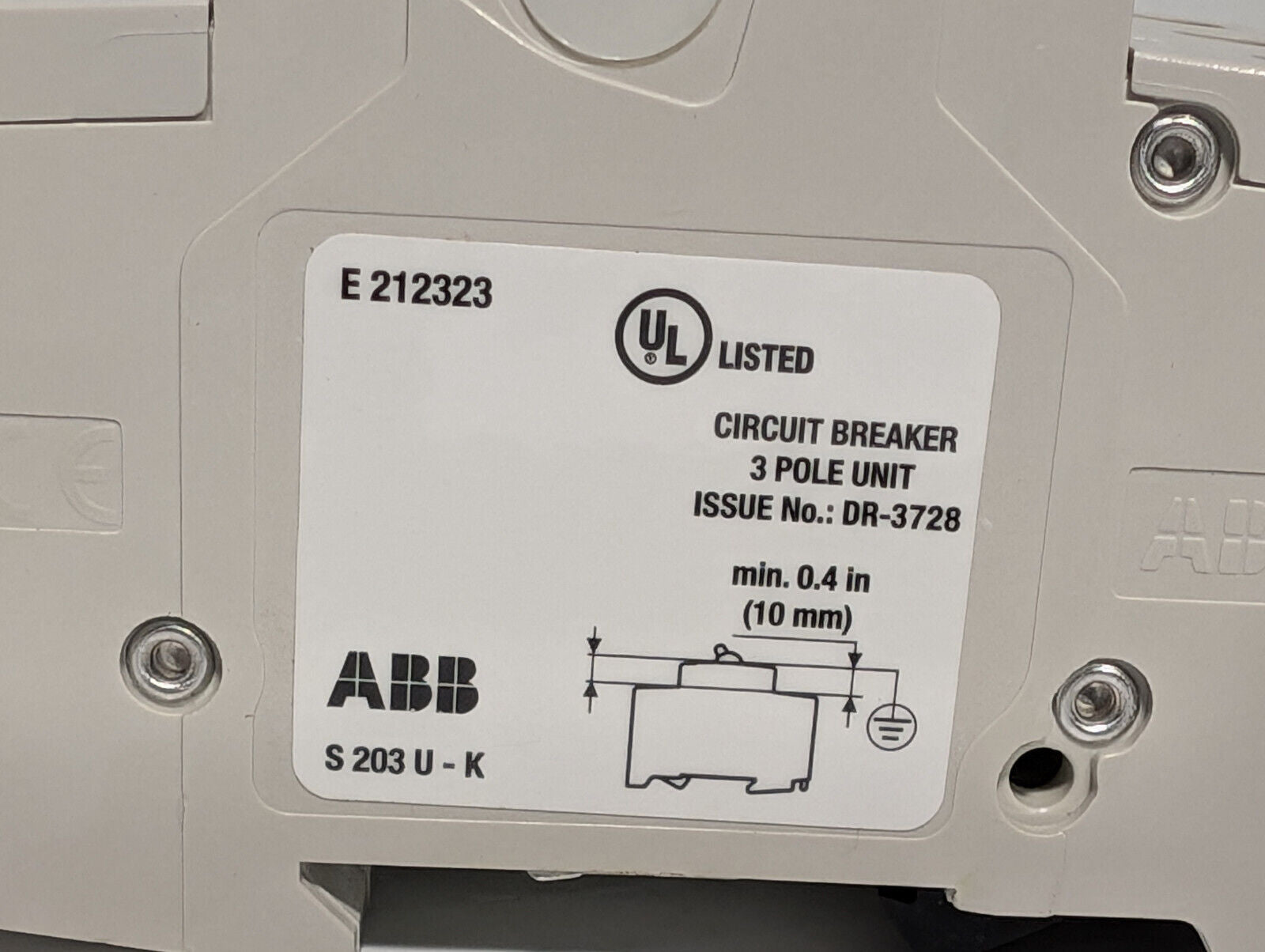 ABB S203U-K15 Circuit Breaker, 3-Pole, 15A, Made in Germany, E212323, 162K859H01