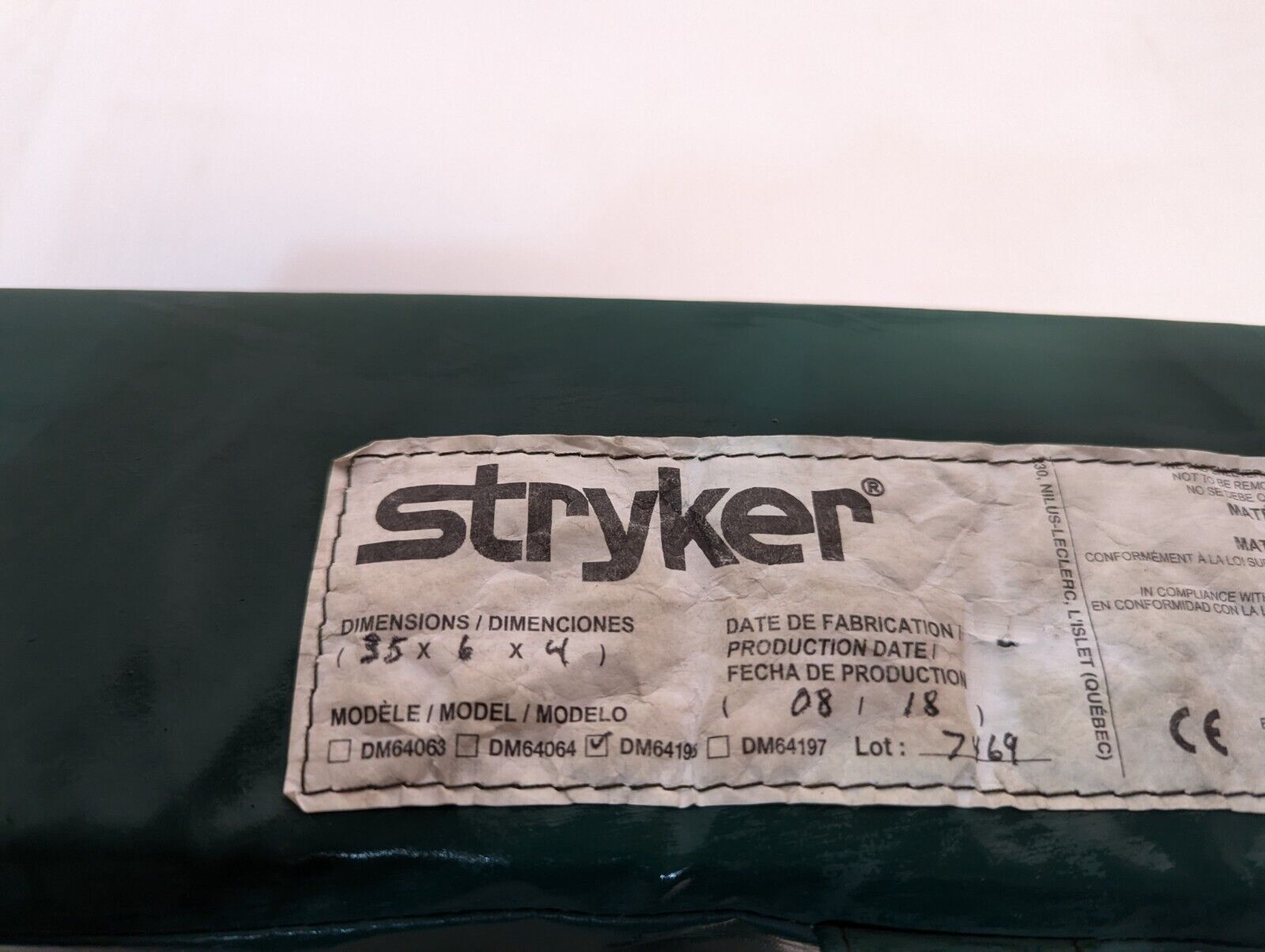 Stryker Opti-Mat 2800 35x6x4 Lateral Patient Transfer System Cushion - Free Ship