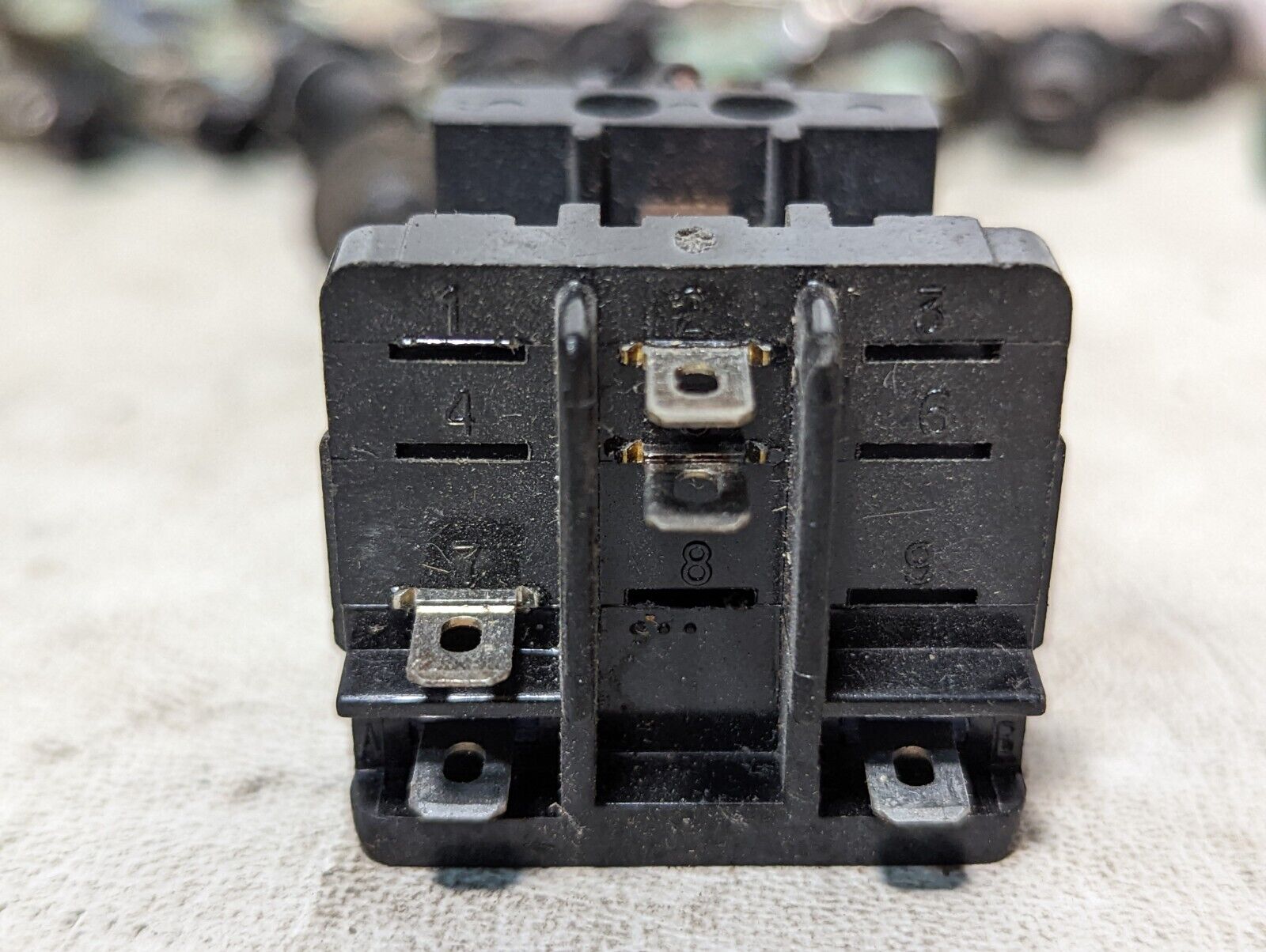 Lot of fuse holders, Micro Switch limit switches, small buttons, and relays