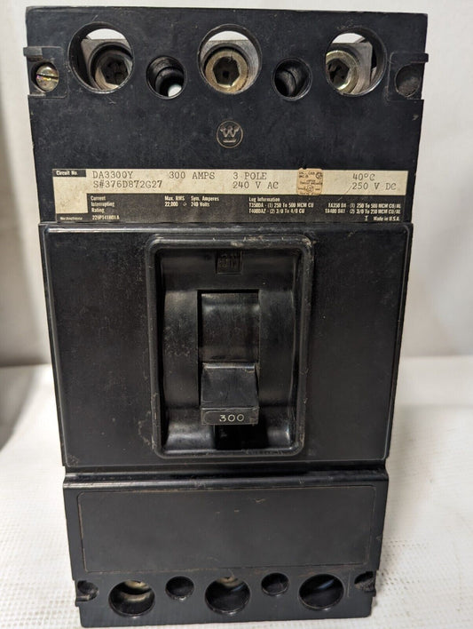 Westinghouse DA3300Y Circuit Breaker, 300A, 240VAC, 250VDC, 3-Pole