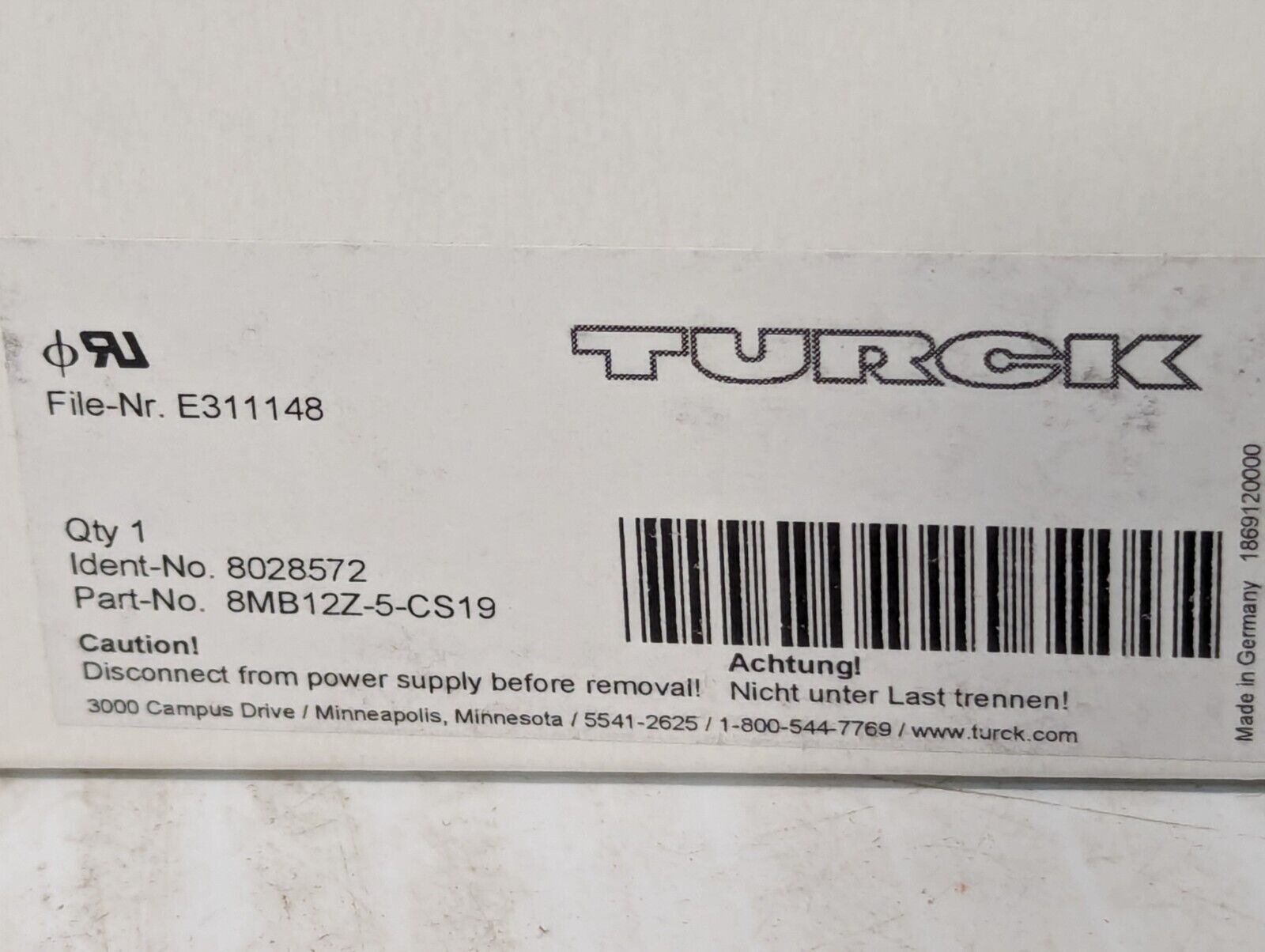 TURCK 8MB12Z-5-CS19 Eurofast Cordset Junction Multibox - Free Shipping