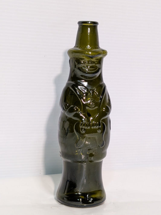 Vintage Tyrolian Brau Beer Figural German Man Olive Green Glass Bottle, 9" Tall