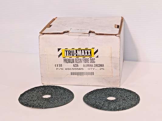 Tru-Maxx 25 Ct Box 09155565 Premium Resin Fiber Discs 4x5/8, 36 Alumina Zirconia