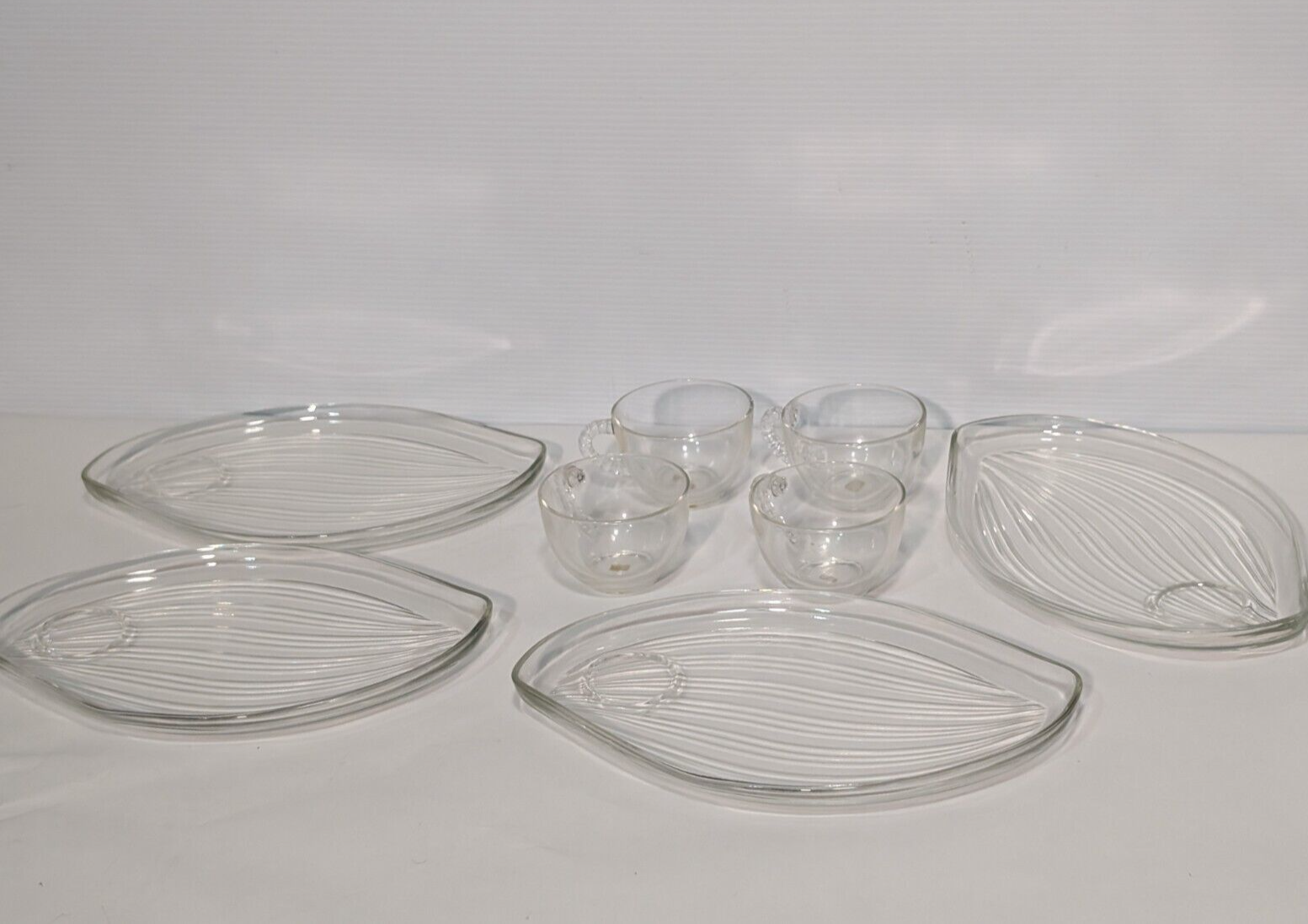 Vintage Federal Glass Homestead 8-Piece (4 Plates + 4 Cups) Glass Snack Set