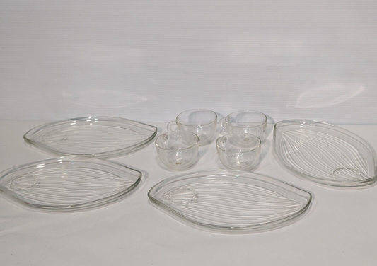 Vintage Federal Glass Homestead 8-Piece (4 Plates + 4 Cups) Glass Snack Set