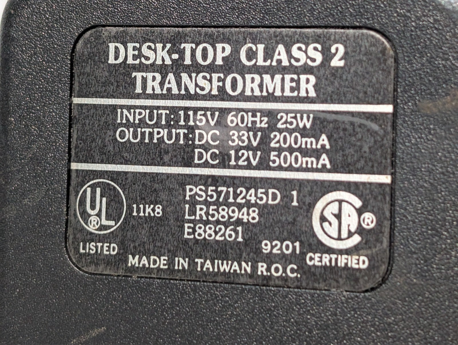 (2) DESK-TOP Class 2 Dual Output Transformer PS571245D 115VAC to 33VDC or 12VDC