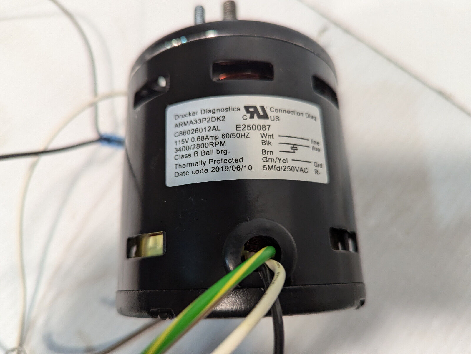 Drucker ARMA33P2DK2 centrifuge motor, 115VAC, 3400/2800RPM - Free Shipping