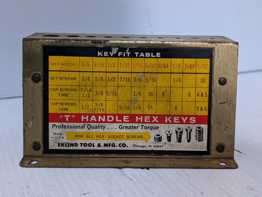 Vintage Key Fit Table, for Handle Hex Keys, Eklind Tool & Mfg. Co.-Free Shipping