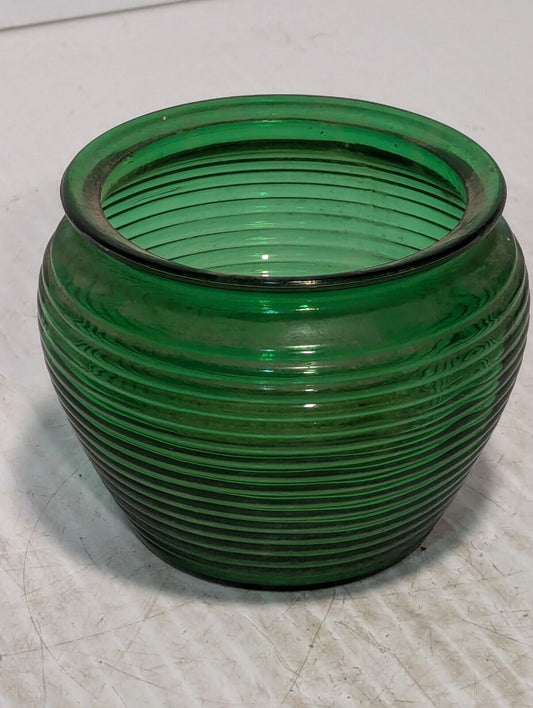 Vtg Emerald Green Pressed Glass Horizontally Ribbed Planter Humidor - Free Ship