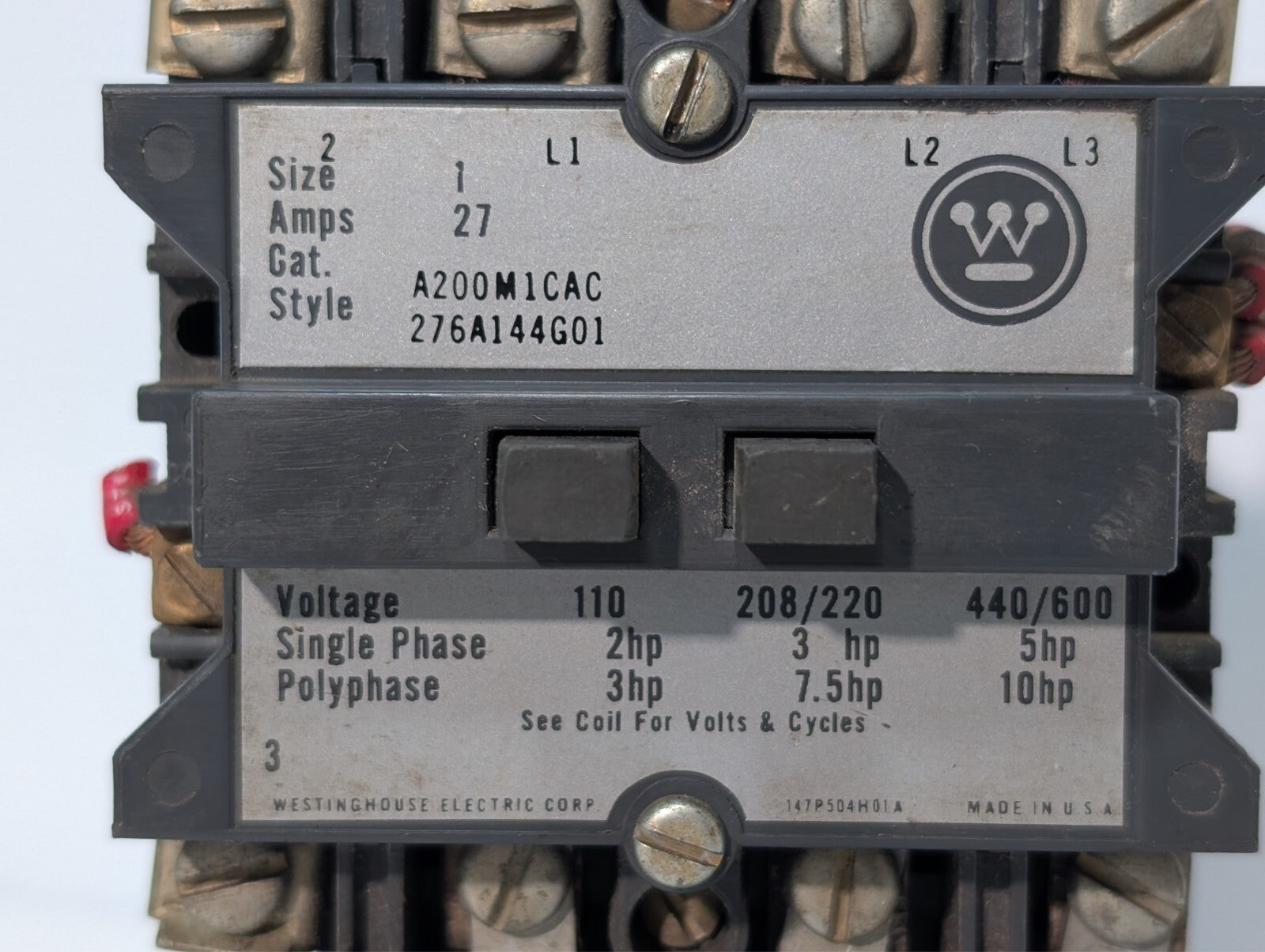 Westinghouse Motor Control A200M1CAC Starter Contactor Size 1 276A144G01