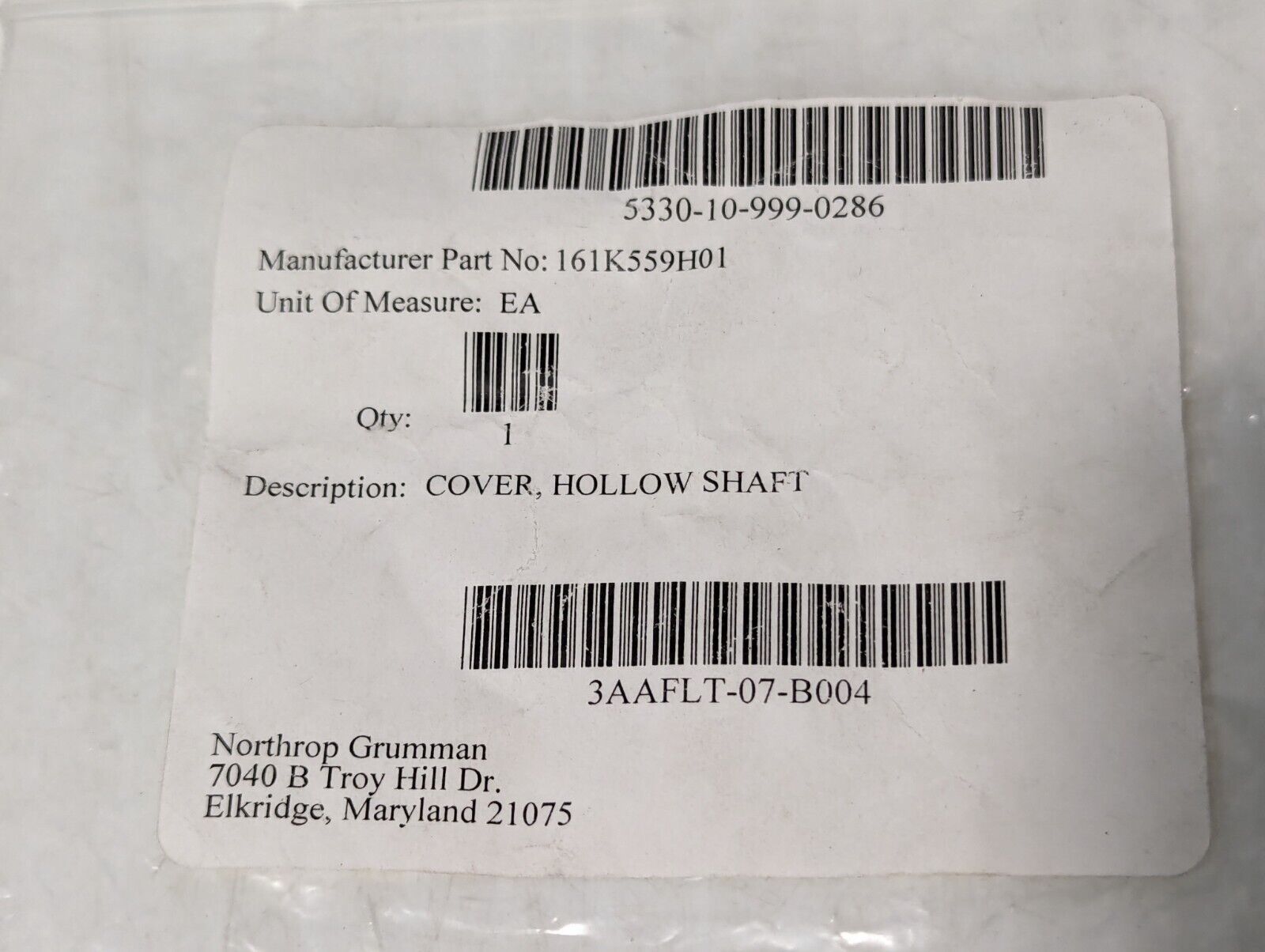DKW Cover Hollow Shaft 161K559H01 5330-10-999-0286 - Free Shipping