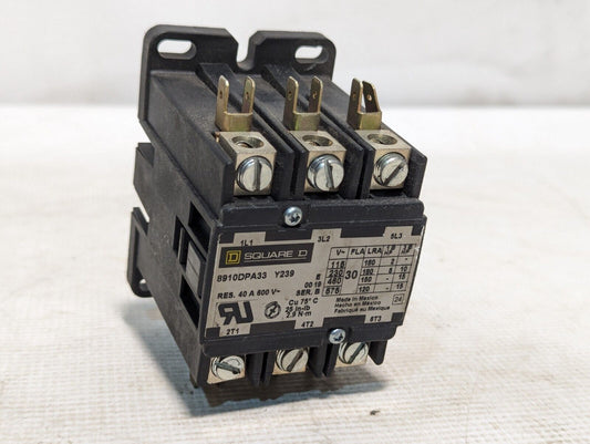Square D 8910DPA33 3-pole contactor, 30A, 24VAC coil