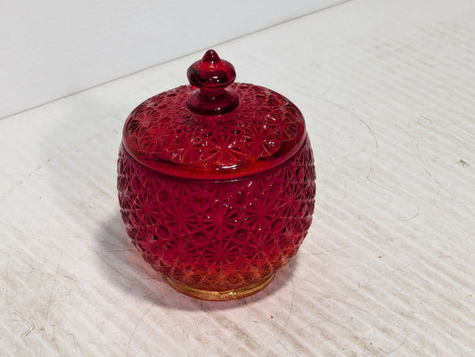 Vintage LE Smith Daisy & Button Amberina Glass With Lid Candy Bowl - Free Ship