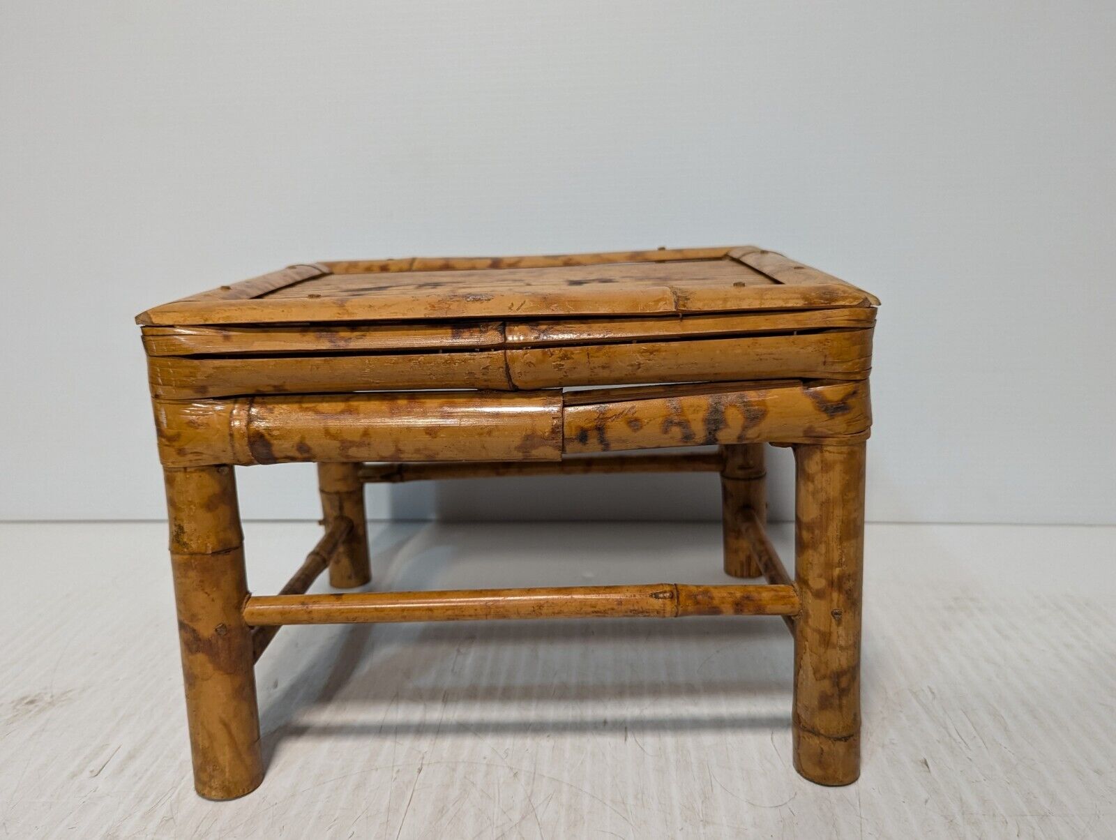 Vintage, Burnt Tortoise Shell Bamboo Table, 12X10X8 IN - Free Shipping