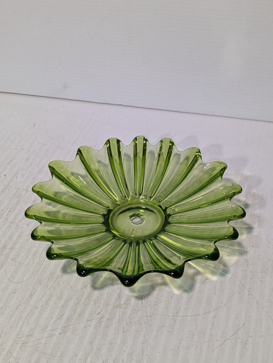 Vintage MCM Celestial Limelight Green Glass Sunflower Starburst Dish, 1960’s