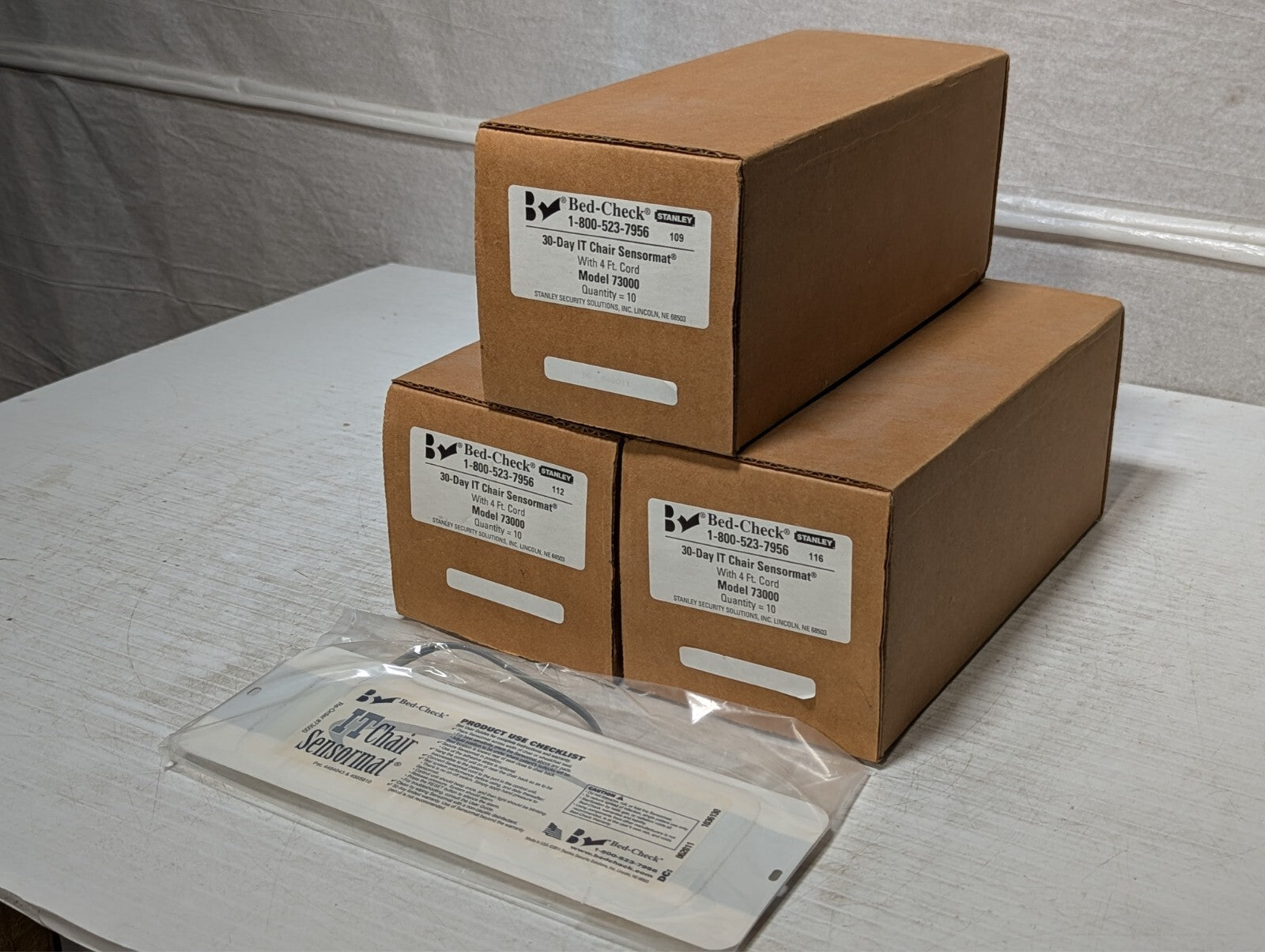 (Box of 10) Stanley BedCheck 73000 30-Day IT Chair Sensormat, With 4 Ft. Cord