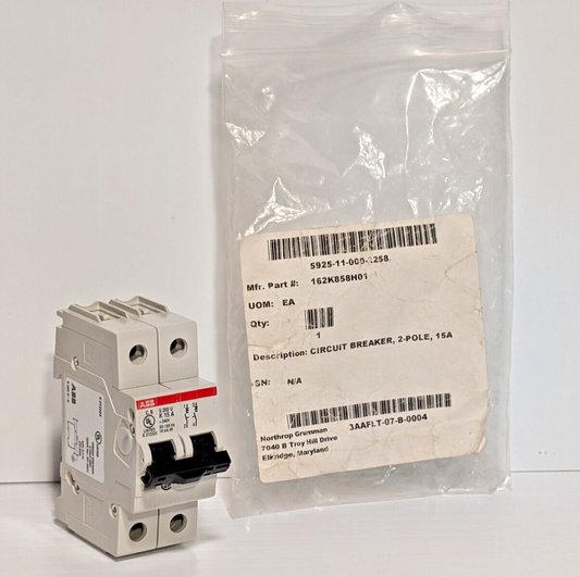 ABB S202U-K15 Circuit Breaker, 2-Pole, 240 VAC, 15 A, E212323, 50/60 Hz
