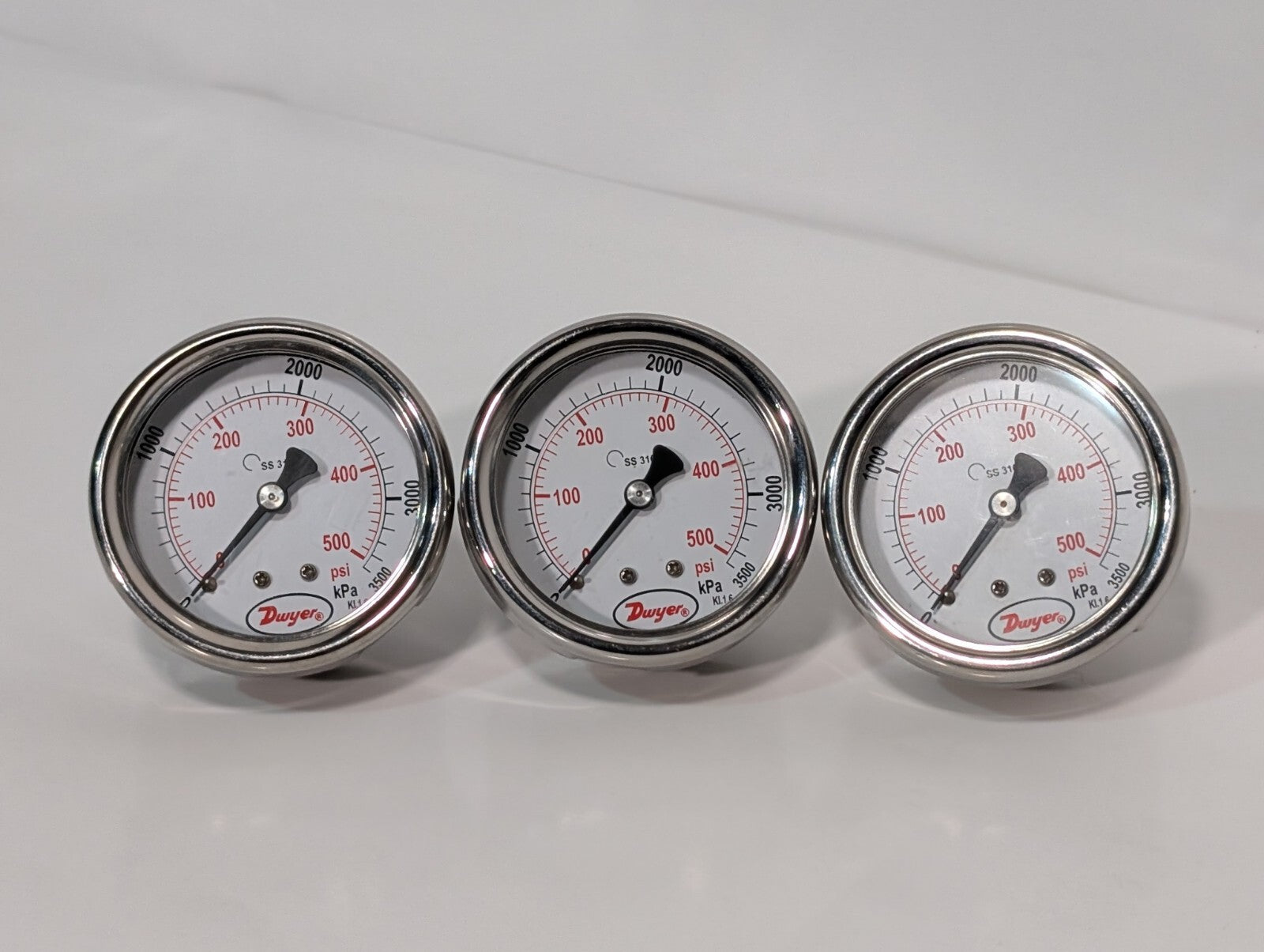 3) Dwyer SGD-D1042N 2.5" Stainless Steel Industrial Pressure Gage 500PSI 3500kPa