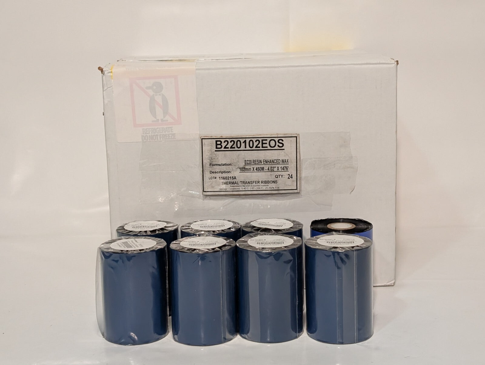 (24 Rolls) ITW B220102EOS Resin Enhanced Wax Ribbon for Zebra Printers