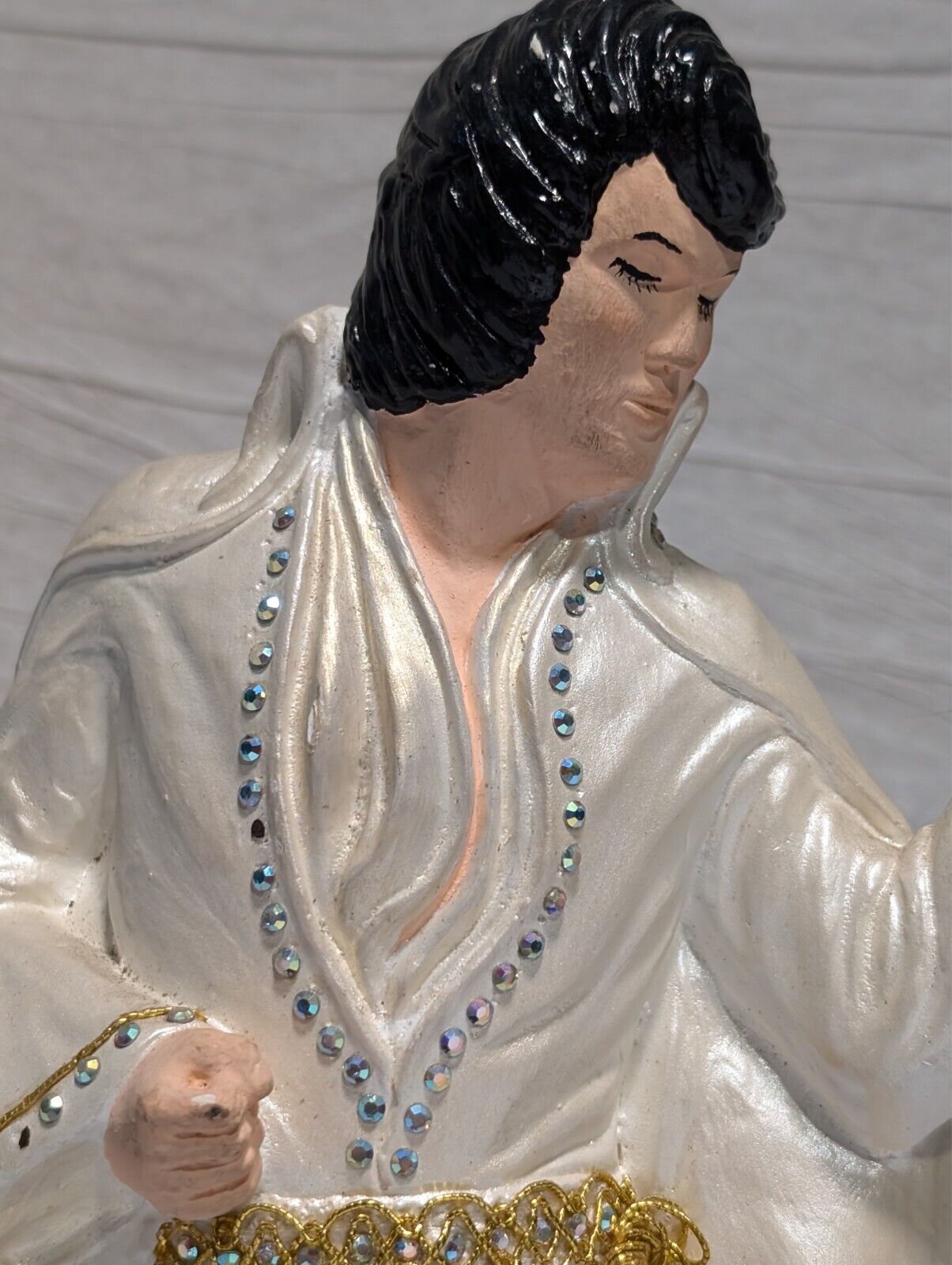 Vintage Elvis Presley Chalkware Plaster Hand painted Sequined Statue 8x14x5