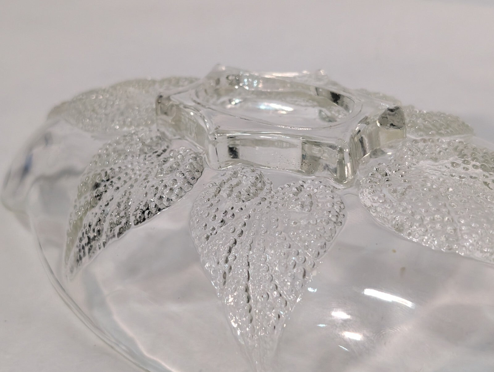 Vintage Oval Renaissance Hocking Clear Glass Dish with Beaded Leaf Motif
