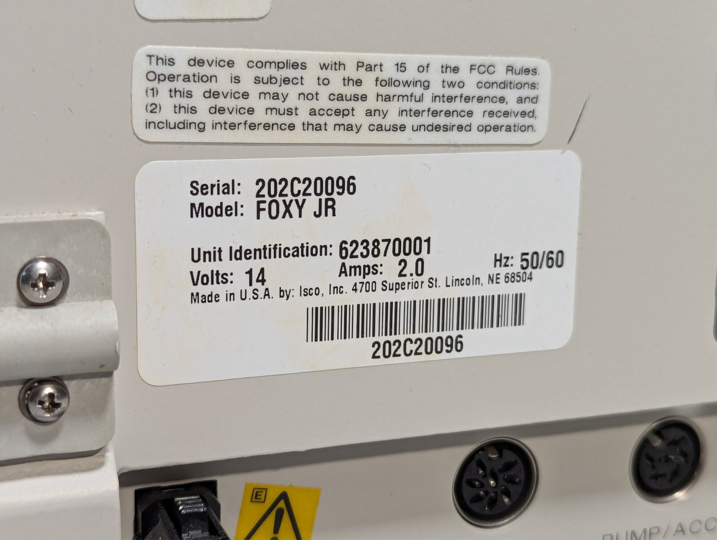 Teledyne ISCO Foxy Jr 623870001 Fraction Collector with 144 Tube Vial Tray