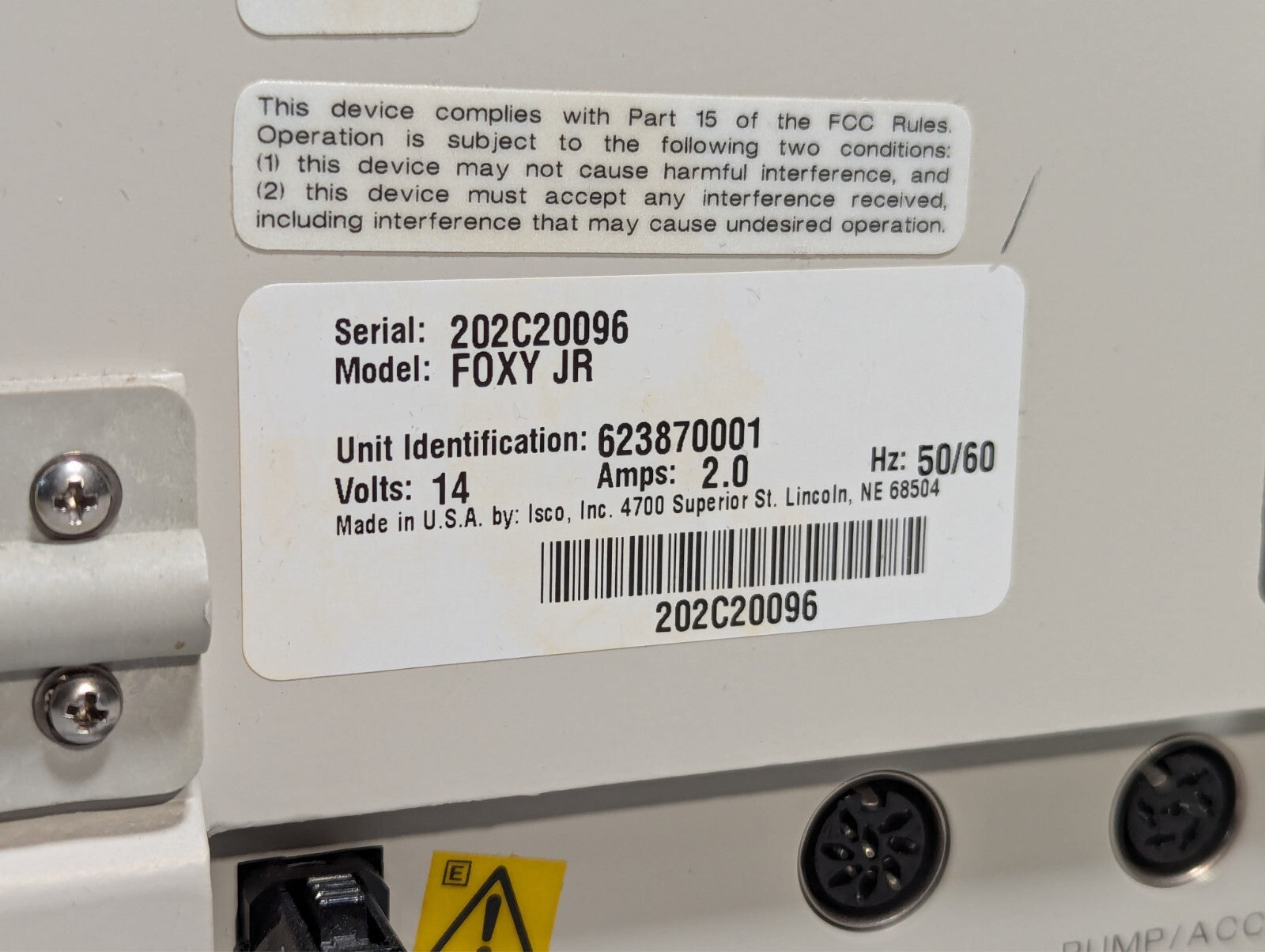 Teledyne ISCO Foxy Jr 623870001 Fraction Collector with 144 Tube Vial Tray