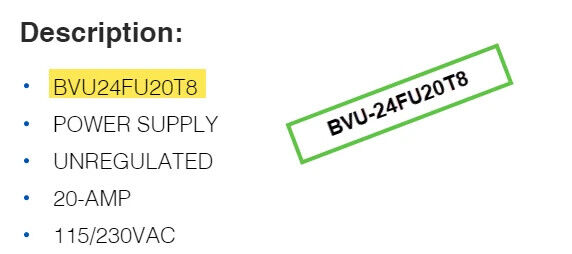 PowerVolt BVU-24FU20T8 Power Supply, 20A, 115/230VAC - Free Shipping