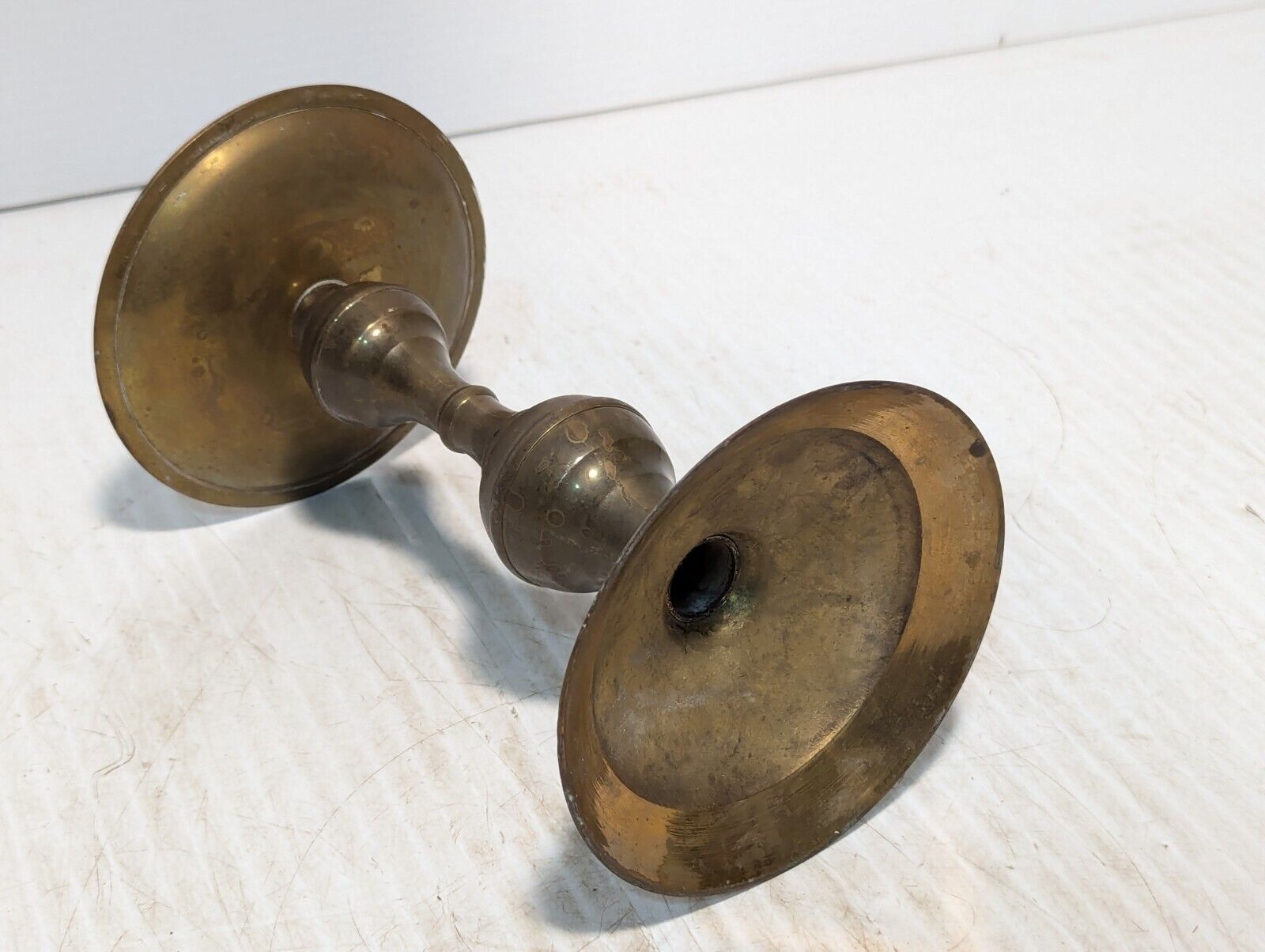 Solid Brass Pillar Candlestick Candle Holder / Vintage Home Deco - Free Shipping
