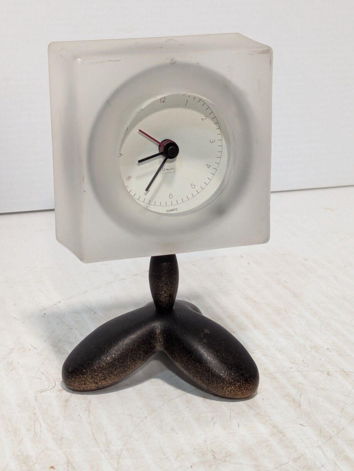 Michael Graves Clear Lucite Desk Alarm Clock Tripod Bronze Base - Free Shipping